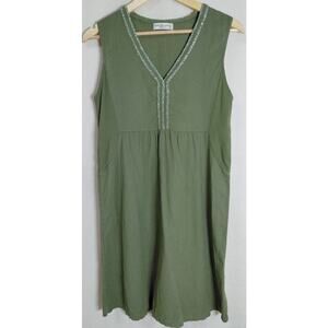TERZO MILLENNIO Linen Blend Sleeveless Dress Green Solid V-Neck Women Size S